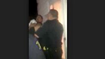 رفتار خشن مامور پلیس با یک شهروند در مقابل خانواده اش!
