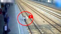 لحظه ناکام ماندن مسافر قطار برای خودکشی!