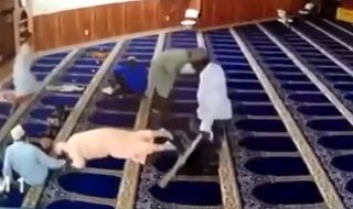 حمله ناگهانی مرد دیوانه به نمازگزاران یک مسجد!