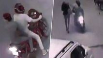 لحظه سرقت تلفن همراه خبرنگار زن در خیابان