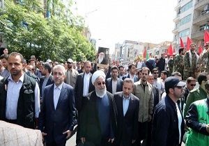 حضور رئیس جمهور در راهپیمایی روز قدس
