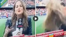 اتفاقی غیرمنتظره برای خبرنگار زن در استادیوم فوتبال!