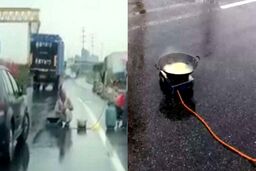 پختن نیمرو در وسط اتوبان موجب تصادف شد!