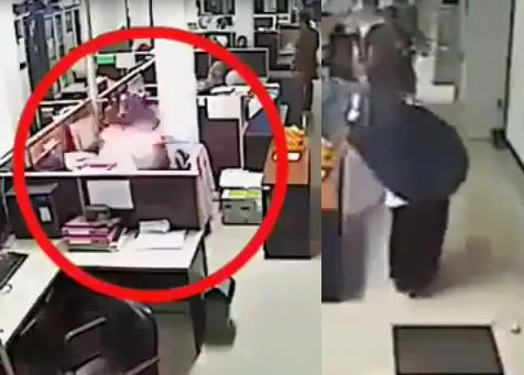 لحظه انفجار موبایل در صورت کارمند زن